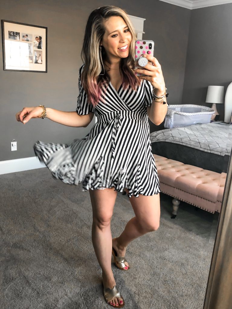 Adorable black and white striped dress for summer